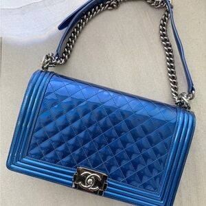 Chanel patent leather Blue Le Boy Handbag